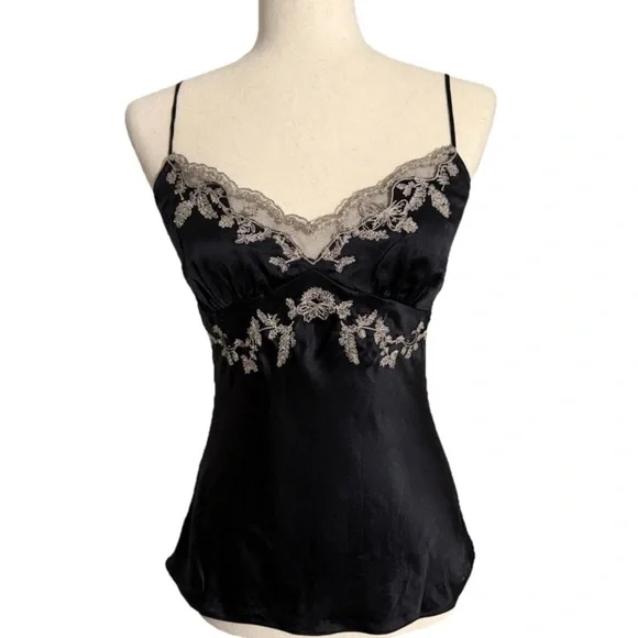 Black Cami Camisole Top Floral Embroidery - Picture 1 of 5